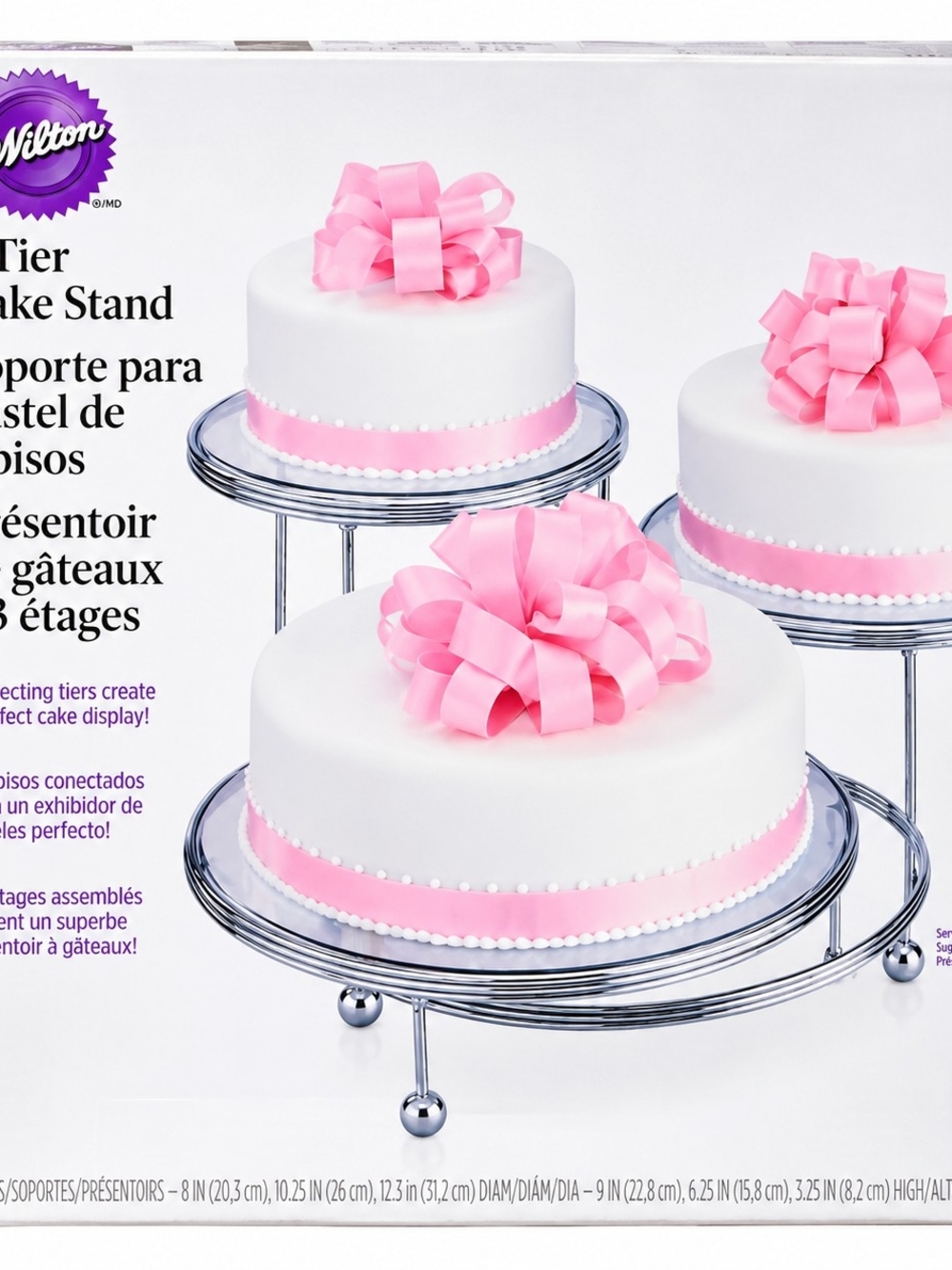 Wilton 3-Tier Cake Stand with Pink Ribbon Accents